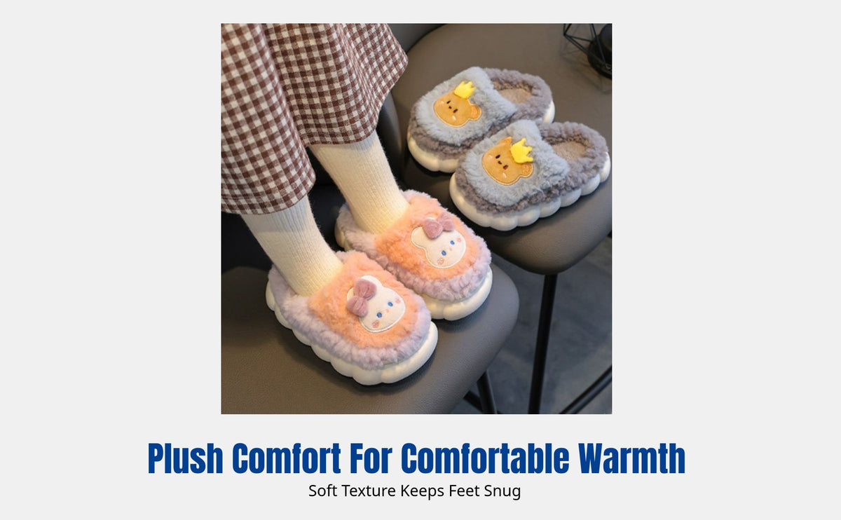 Kids Cartoon Bunny Plush House Slippers, Winter Warm Indoor Shoes, Soft Non-Slip Sole, Cute Animal Design for Girls