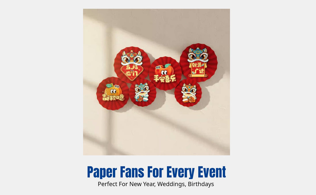 Chinese Paper Fan Flower, Red Hanging Decoration, Event Party Backdrop for New Year, Wedding, Birthday, Kindergarten, Easy Setup