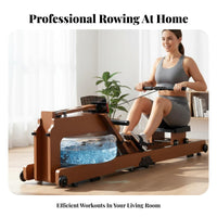 Home Water Resistance Rowing Machine, Foldable Fitness Equipment, Manual Pump, Indoor Exercise, Brown, Full Body Strength