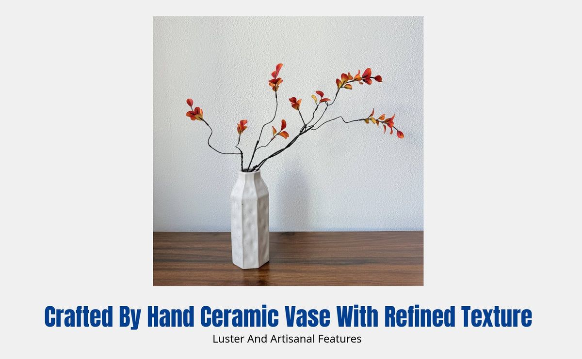 Wabi-Sabi Ceramic Vase, Unique Desktop Decor, Faux Foliage Arrangement, Living Room Accent