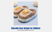Winter Plush Bunny Indoor Slippers for Kids, Non-Slip, Thick Sole, Warm Cartoon Home Shoes, Parent-Child