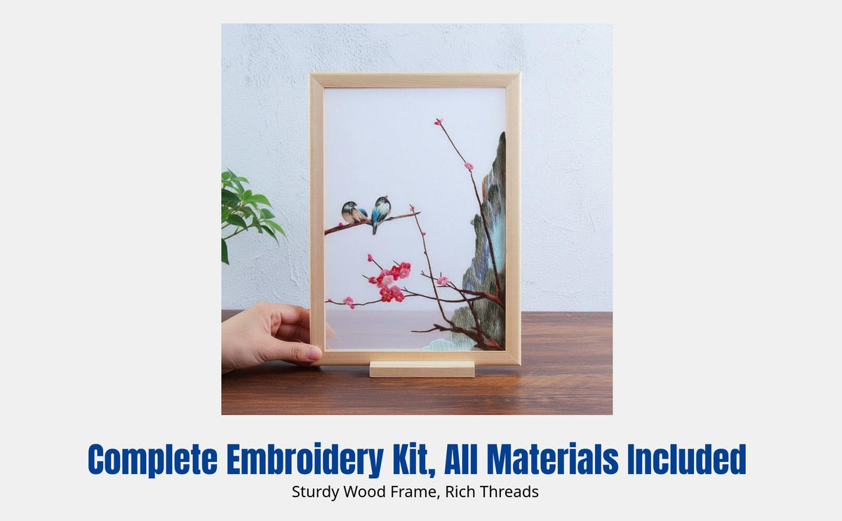 Embroidery Kit, Su Embroidery DIY Handcraft Set for Beginners, Double-Sided Embroidery Kit with Wooden Frame and Threads