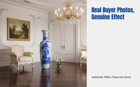 Ceramic Floor Vase, Large navy and cream porcelain, Chinese design decorative piece for living room, hotel, Antique-inspired