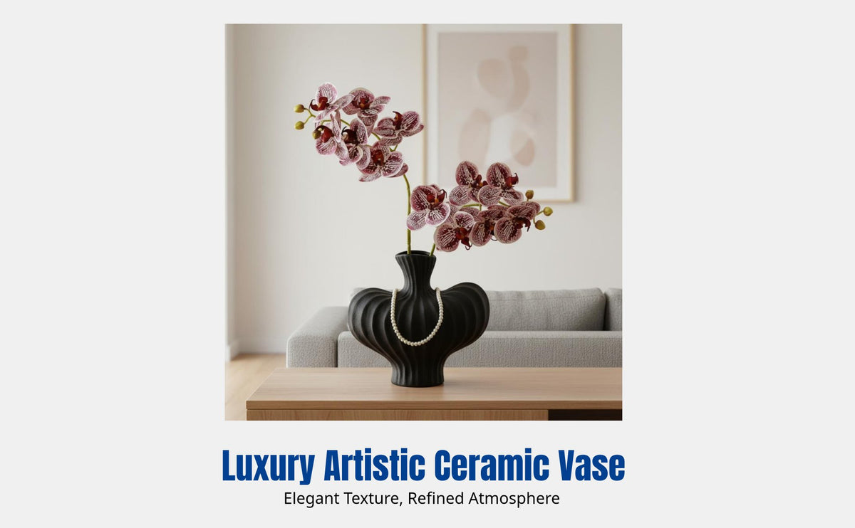 Unique Ceramic Vase, Vintage Minimalist Countertop Decor, French Italian Design, Artistic Flower Arrangement for Living Room