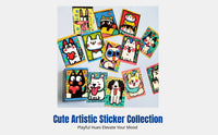 Cat and Dog Art Stickers, Cute Drawing, Colorful, Trendy Design, Notebook Decor