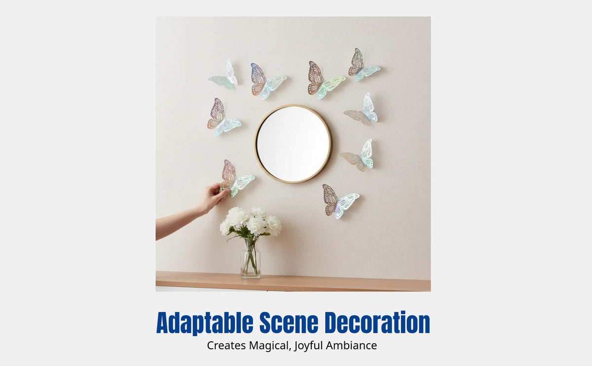 Dimensional Iridescent Butterfly Wall Sticker, Hollow Design, Home, Party, Wedding Background Decor