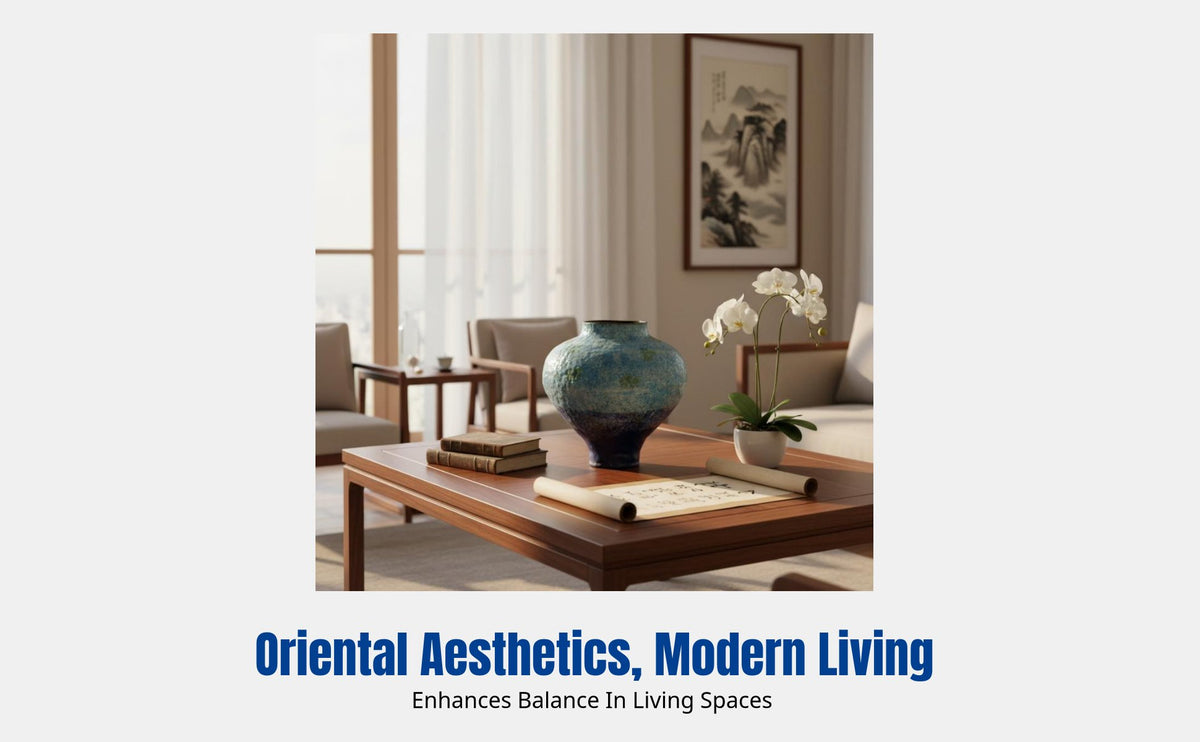 Ceramic Vase, Artistic Retro Navy Desktop Flower Vase, Modern Oriental Decor for Living Room