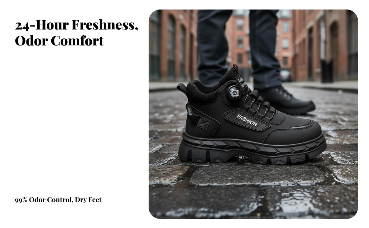 ankle Boots for Men, Rotating Buckle, High Top, Thick Sole, Waterproof, Wear-Resistant, informal Work Shoes for Autumn Winter