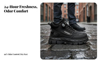 ankle Boots for Men, Rotating Buckle, High Top, Thick Sole, Waterproof, Wear-Resistant, informal Work Shoes for Autumn Winter