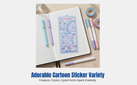 3D Embossed Stickers for Girls, Cartoon Creatures, Crystal Clear, High Transparency, Cute DIY, Scrapbook, Phone Case