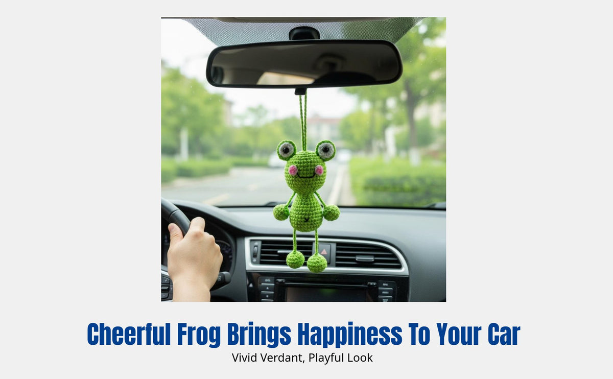 Yarn Frog Car Hanging Decoration, Handmade Crochet Mirror Ornament