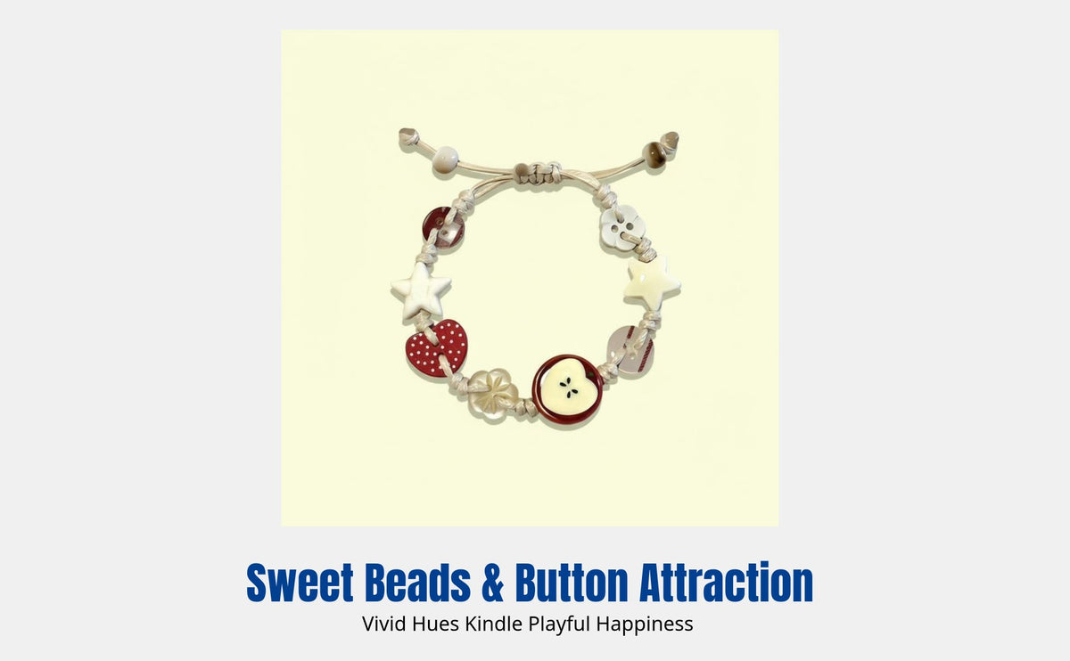 Colorful Beaded Bracelet, Handmade Button, Fruit Inspired, Cute Sweet Lively Design, 2025 New