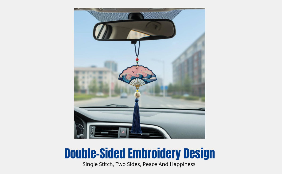 DIY Embroidery Car Ornament, Double-Sided Hand-Stitched Kit, Peace Blessing Hanging, Traditional Chinese Style, Couple Gift,