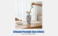 Ceramic Flower Vase, Navy and Cream Porcelain, Artistic Desktop Decor, Modern Chinese Style, for Fresh Flowers, Lucky Bamboo
