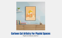 Nordic Design Decorative Painting, Cat Cartoon Wall Art, Minimalist Framed Canvas for Living Room, Bedroom