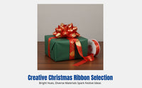 Christmas Ribbon, silk-like Gift Wrapping Ribbon, DIY Decorative Tape, Red olive Striped, Floral Band, Holiday Crafting