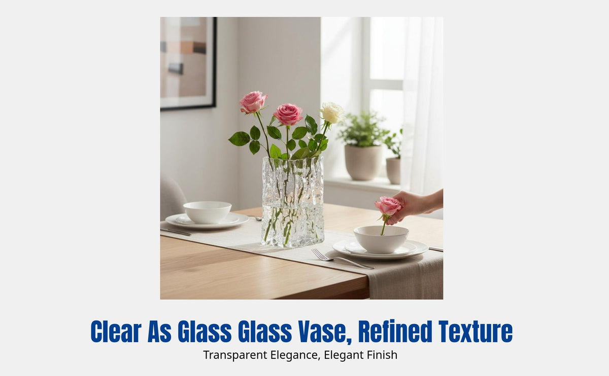 Luxury Transparent Glass Vase, INS Style Hydroponic Flower Vase, Countertop Decor for Roses, Living Room, Dining Table