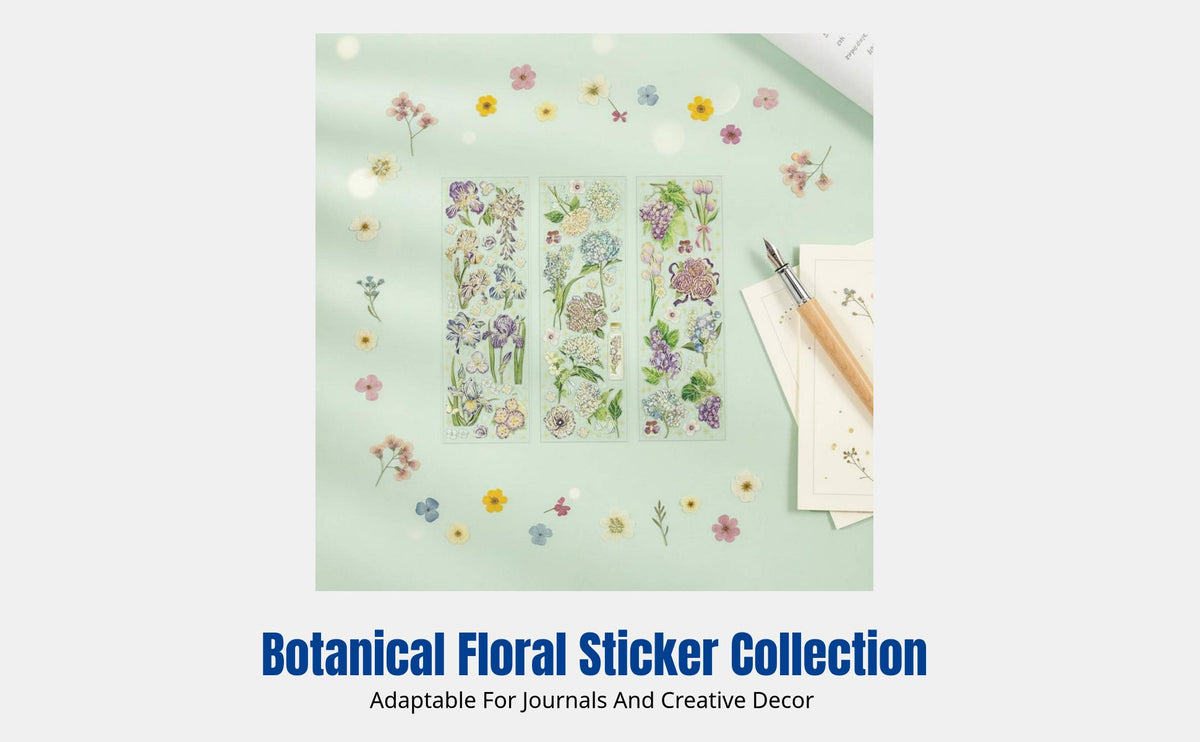 PET Foil 3D Sticker, Floral Notebook Decoration, Premium Material, Various Themes