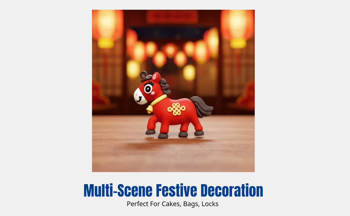 2026 New Year Horse Cake Topper, Festive Lucky Horse Figurine, PVC Soft Keychain Decoration, Random Design