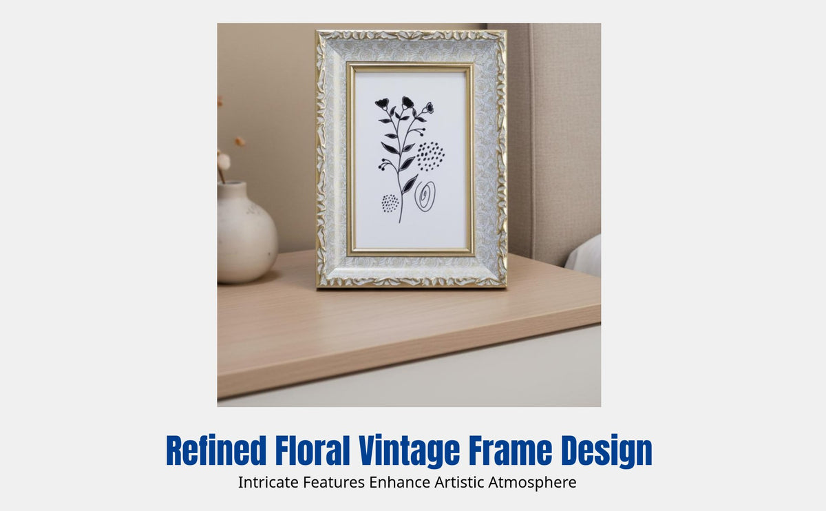 Rectangular Resin Picture Frame, Desktop or Wall Mount, Vintage Floral Design, Bedroom Decor