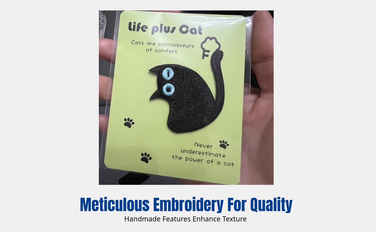 Cute Navy-Eyed Black Cat Embroidered Patch, Cloth Patch for Clothing Repair, Decorative Sticker for Bags, Notebooks
