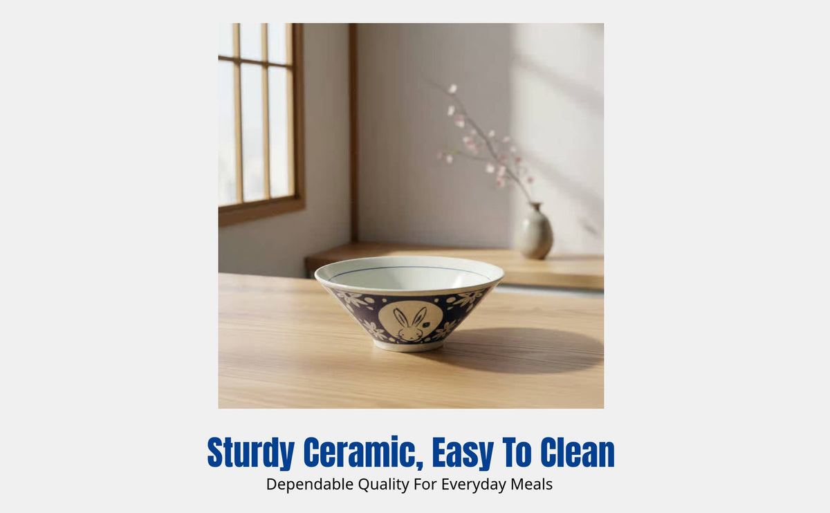 Japanese Tableware Set, Navy Red Cute Hare Ceramic Bowl, Home Rice Soup Plate, Cartoon Design