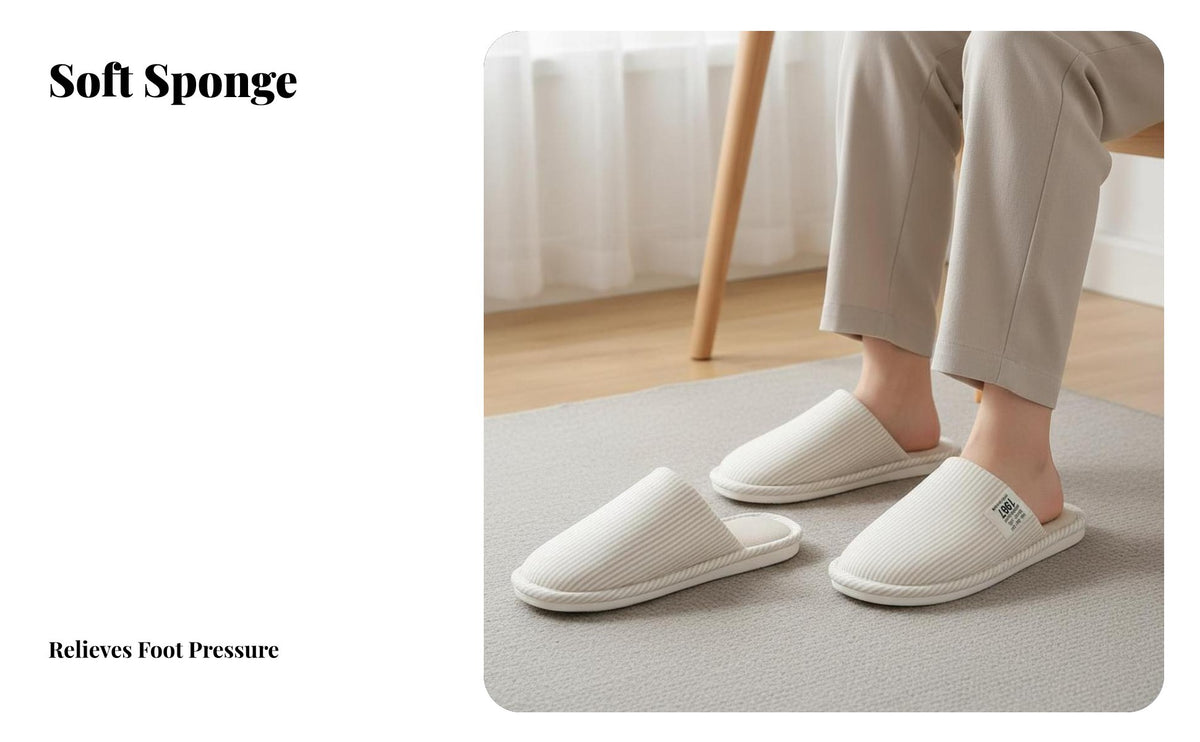 Linen house shoes, Closed foot Indoor House Shoes, Breathable Anti-Slip, Men, Office, All Seasons
