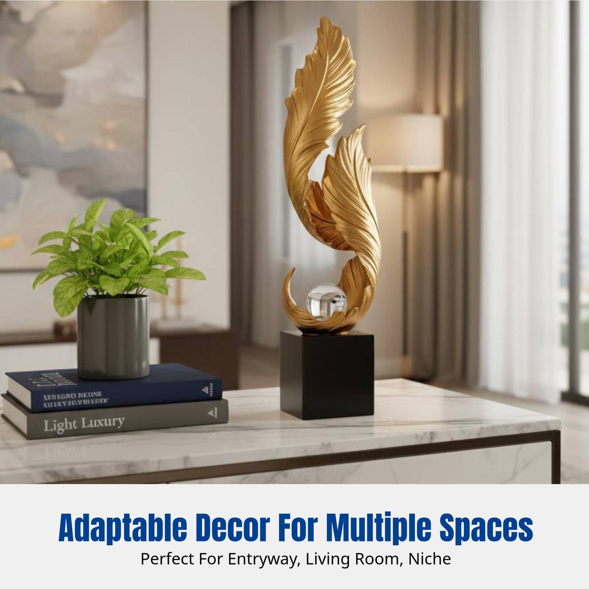 Feather Sculpture for Entryway, Luxury Resin Floor Decor, Housewarming Gift