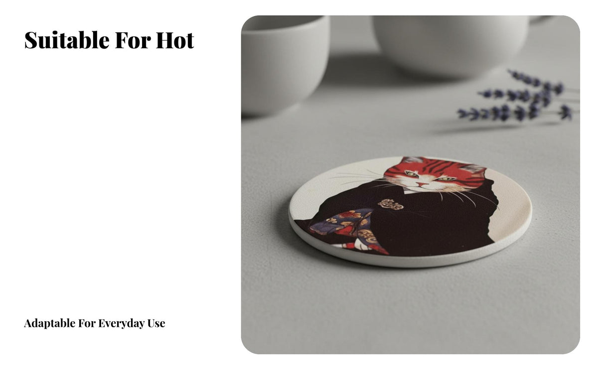 Cute Stealthy Cat drink mat, Ceramic, Non-Slip, Absorbent, Heat-Resistant, Decorative Drink Mat