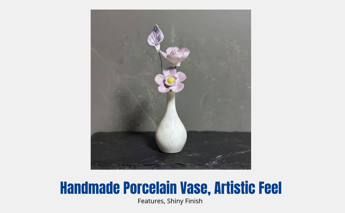 Ceramic Mini Flower Vase, Handmade Peony Simulation, Desk Decor, Teacher's Day Gift