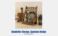 Wooden Stand, Foldable 2-Tier Mini Shelf, No Assembly, Simple Sturdy Wood Storage Rack, Desktop Organizer, Windowsill Display, Makeup Holder