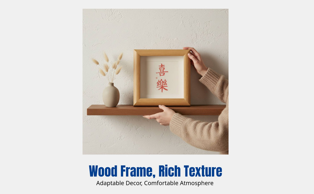 Square Picture Frame, New Chinese Style, Mini Wooden Art Display, Calligraphy Decor