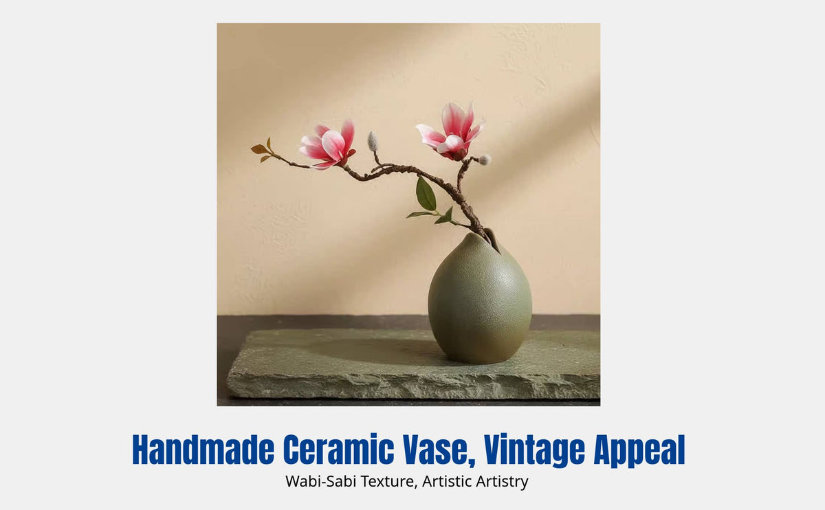 Ceramic Vase with Artificial Flowers, Minimalist Dried Flower Arrangement, Office, Dining Table, Home Decor