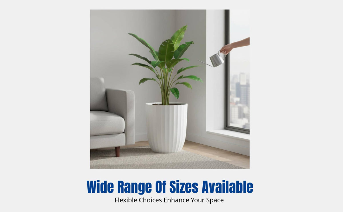 Nordic Style Flower Pot, Faux Ceramic, Large Resin Planter, Vertical Stripe, Home, Balcony