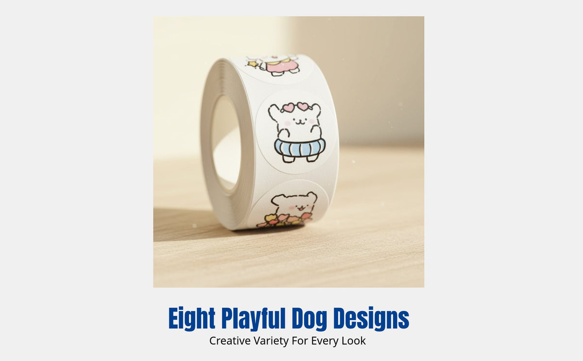 Cartoon Dog Line Sticker Roll, Waterproof, Cute Labels for Journals, DIY, Girls, Phone Case, Luggage