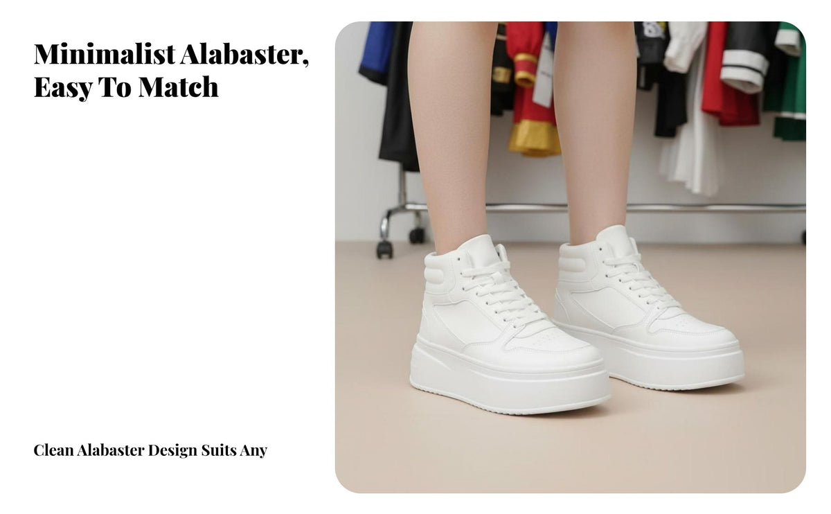 alabaster elevated Height Increasing Shoes, 12cm discreet boost, Thick Sole, Korean trend, everyday Cosplay