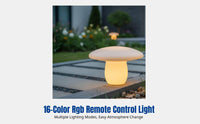 Outdoor LED Mushroom Stake Light, Solar Powered, Remote Control, Colorful Waterproof Garden Light