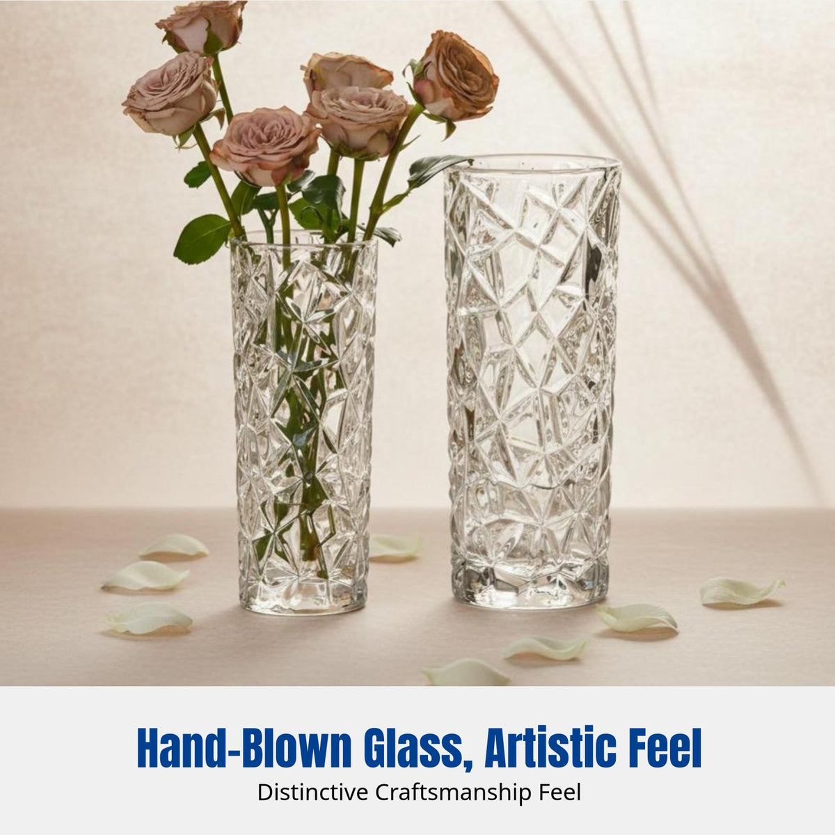 Nordic Thick Glass Vase, Modern Desktop Flower Arrangement, Home Decor for Living Room, Dining Table, Bedroom