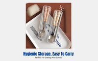 Cute Hare Carrot Stainless Steel Cutlery Set, Portable Chopsticks Spoon, Cartoon Tableware for Students with Case