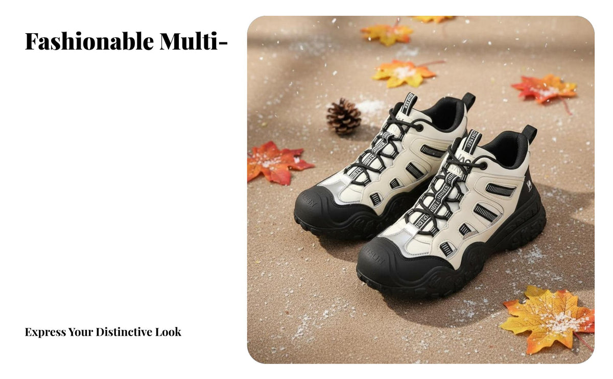 Women's Hiking Boots, Chunky Sole High Top Winter shoes, Warm Plush Lace-Up Outdoor Shoes