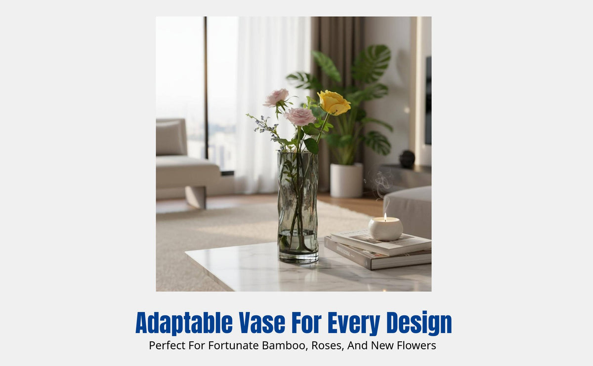Large Opening Transparent Glass Vase, Minimalist Contemporary Design, Suitable for Roses, Bamboo, Desktop Decoration