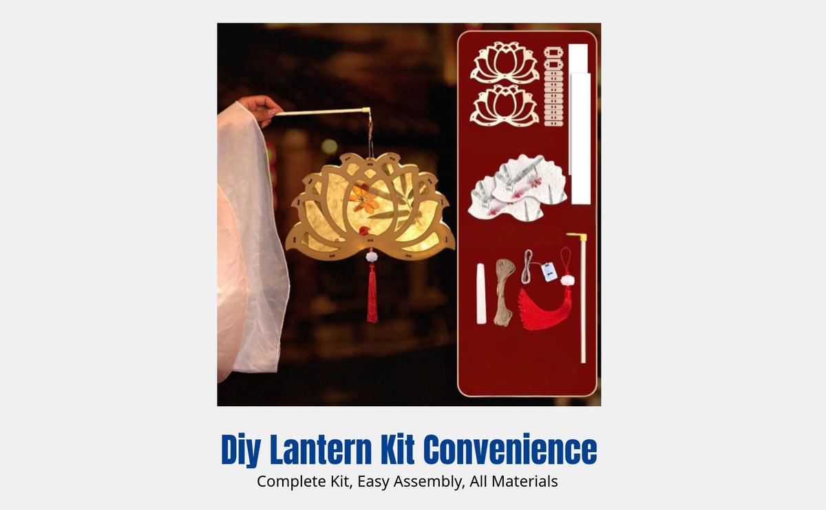 Kids Chinese Calligraphy Floral Lantern DIY Kit, Handheld Traditional Lantern, Holiday Craft
