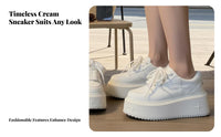 Women's Cream Platform Sneakers, Thick Sole, Height Boost, Lace-Up, 2025 Trend