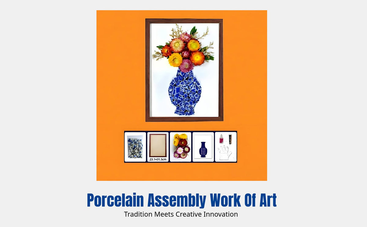 Handmade Ceramic Painting DIY Kit, Navy & Cream Porcelain, Everlasting Flower Frame, Teacher's Day, Mid-Autumn, Salon