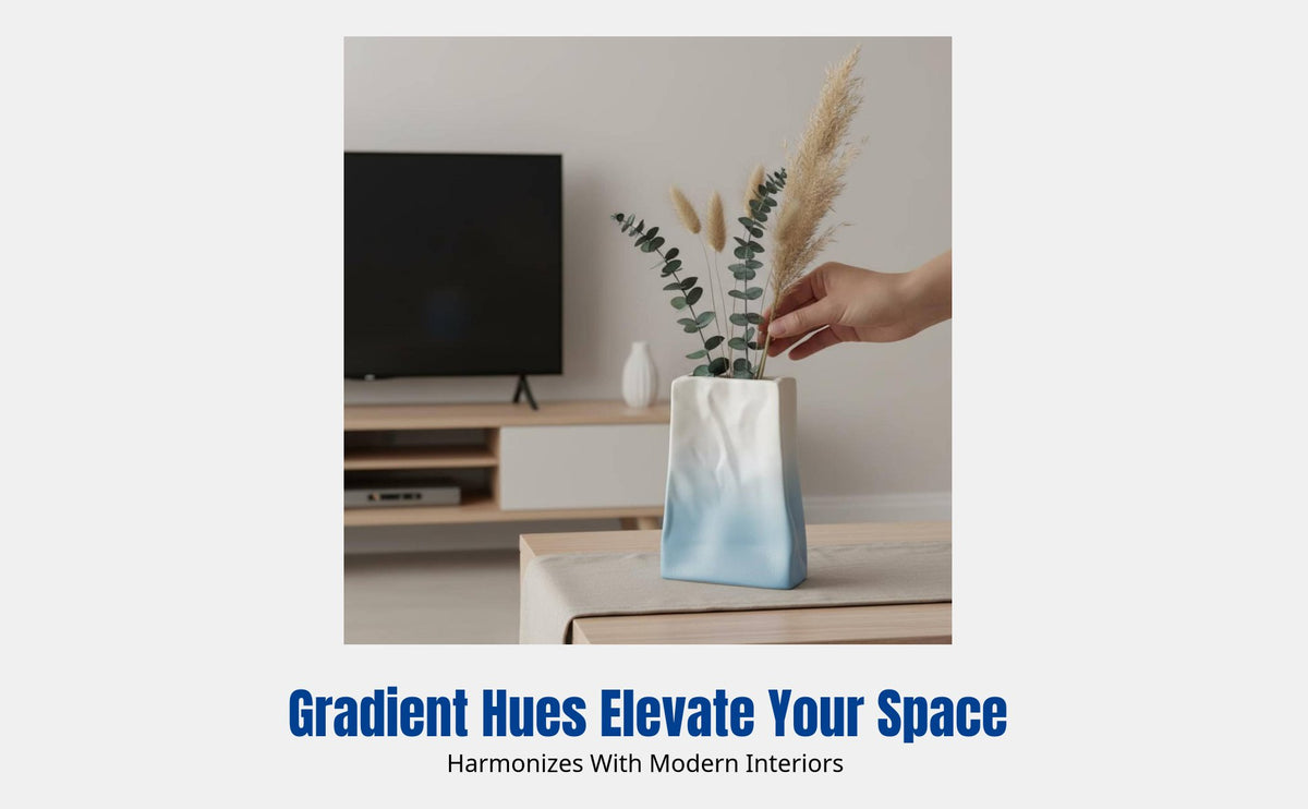 Ceramic Paper Bag Vase, Modern Minimalist Flower Vase, Gradient Color, Living Room Table Decor