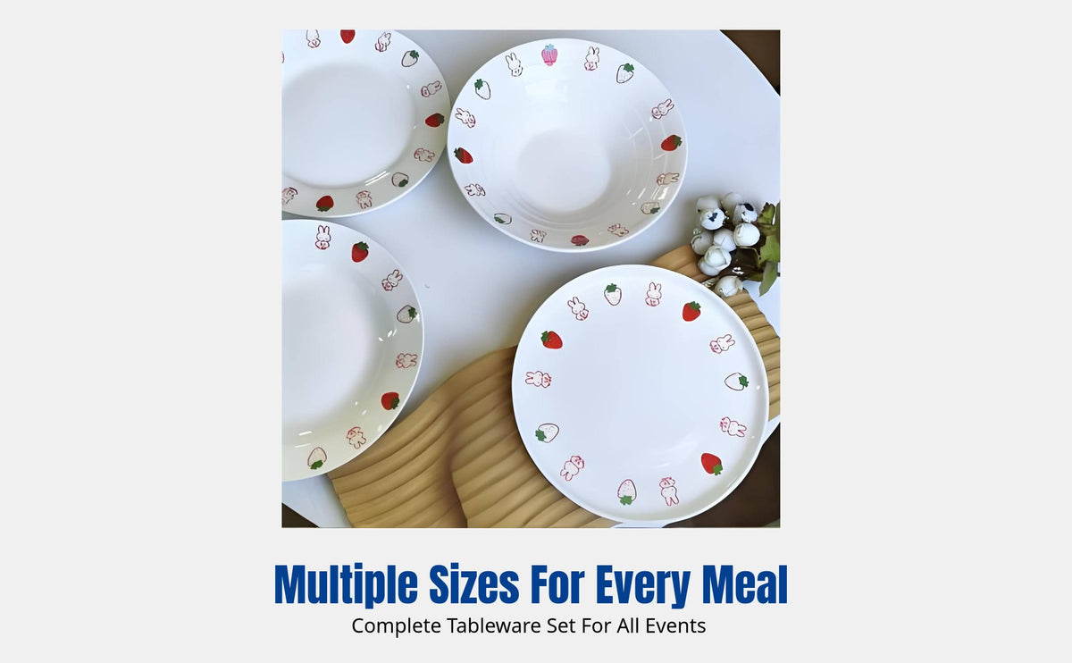 Strawberry Hare Series Japanese Ceramic Dinnerware, Cute Cartoon Plate, Ramen Bowl, Spoon for Home