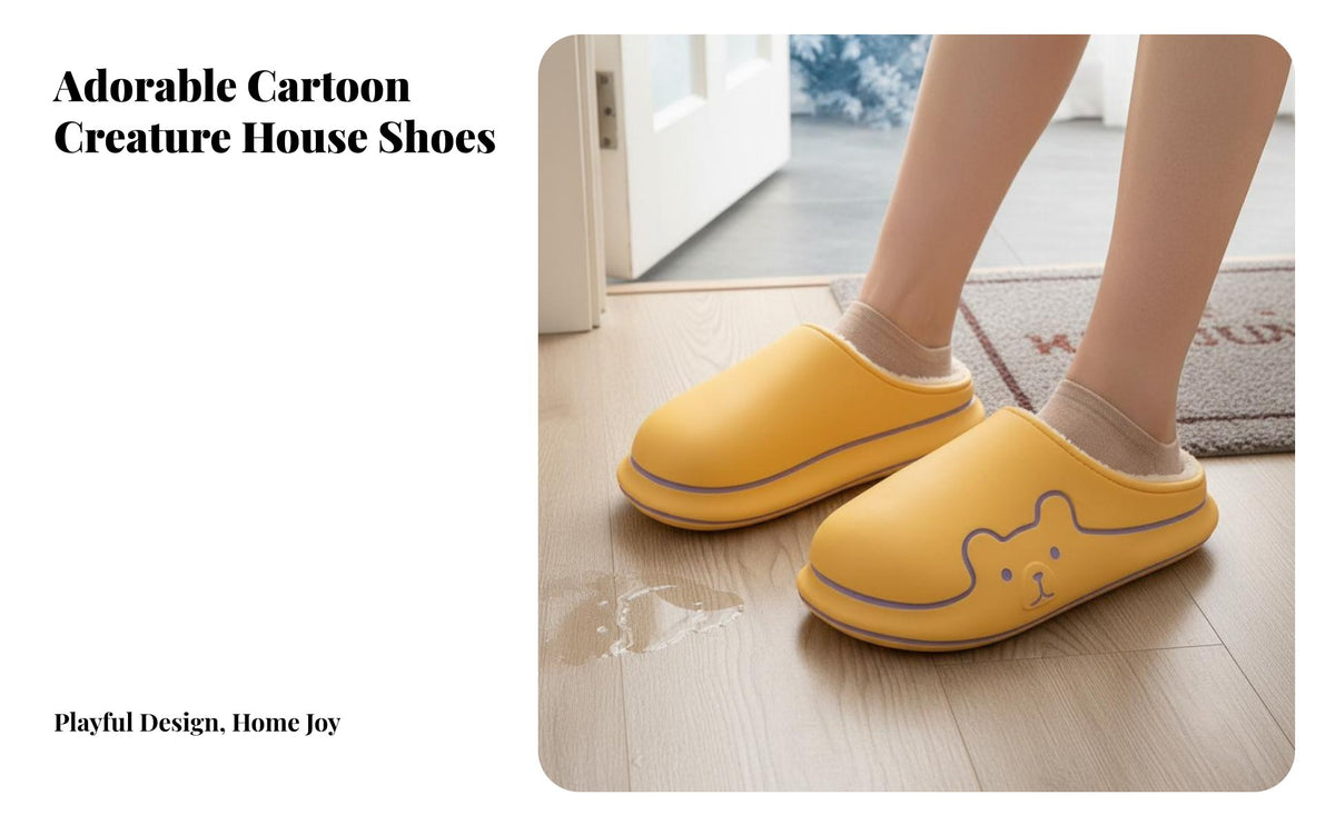 Waterproof house shoes for Women, Plush Lined, Non-Slip, Indoor Home Cartoon Design, Warm Autumn Winter 2025