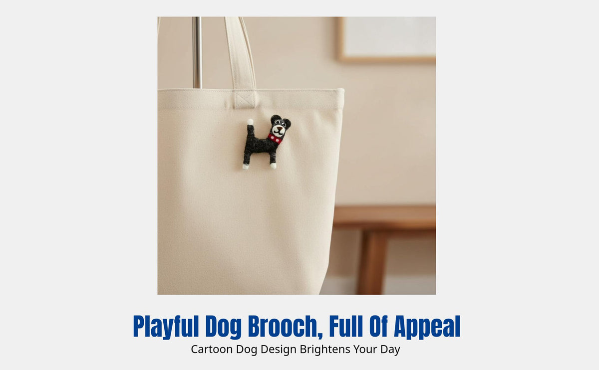 Cute Cartoon Dog Wool Brooch, Handmade Animal Pin, Accessory for Sweater, Coat, Bag