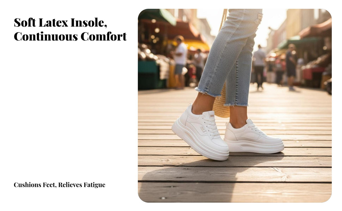 Cream Platform Shoes, Height Boost, Comfortable Thick Sole for Women