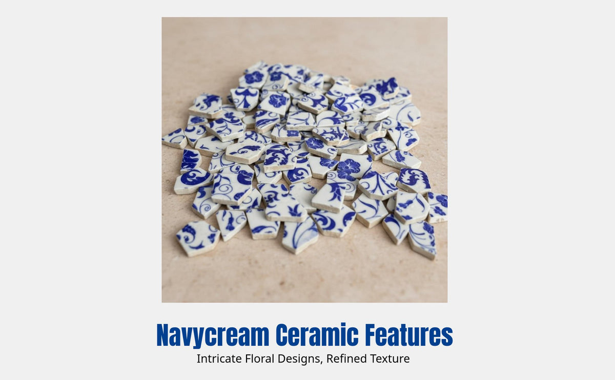 Ceramic Tile, Navy & Cream Porcelain Pieces, DIY Craft Kit, Outdoor Villa Wall Decor